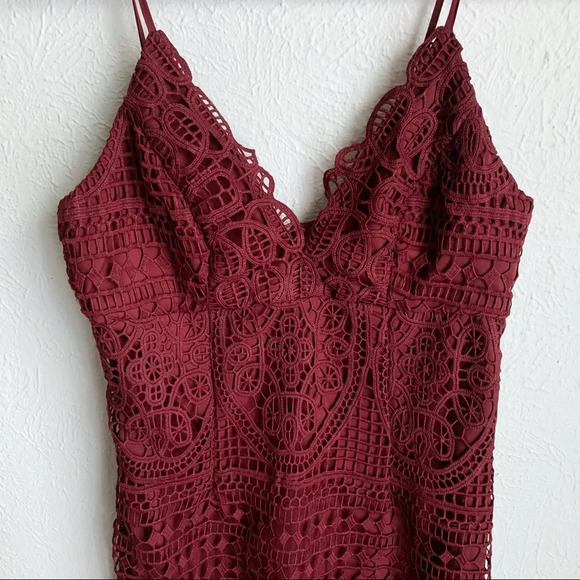 Bardot Versailles Lace Pencil Dress In Burgundy NWT Sz Small - Picture 3 of 8